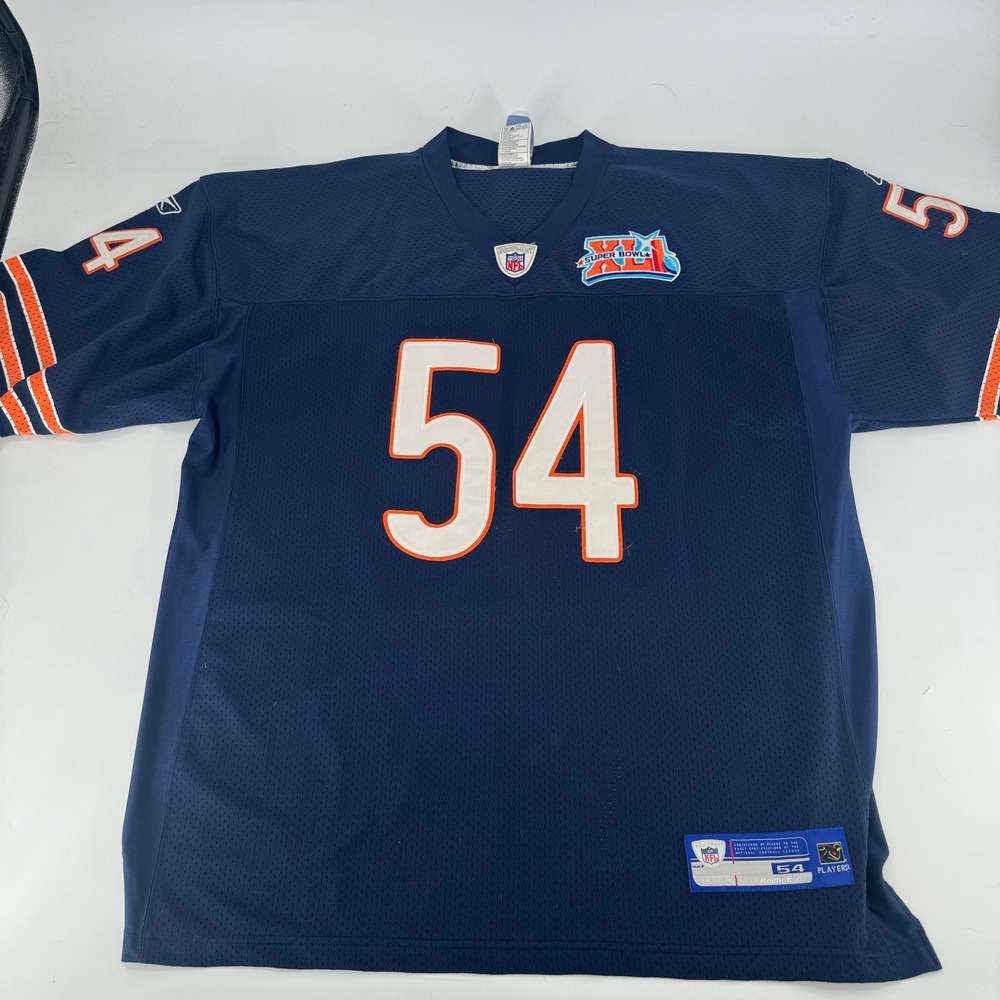 Reebok NFL Chicago Bears Brian Urlacher 54 Super Bowl XLI Jersey Navy Blue 54